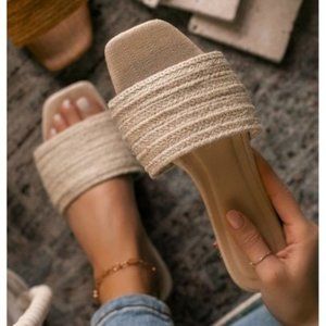 !!NEW!! Natural Woven Strap Slides in Cream